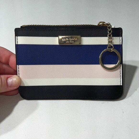 kate spade Accessories - Kate Spade Laurel Way Bitsy Card Holder Zip Top with Keyring Blue Pink Stripe